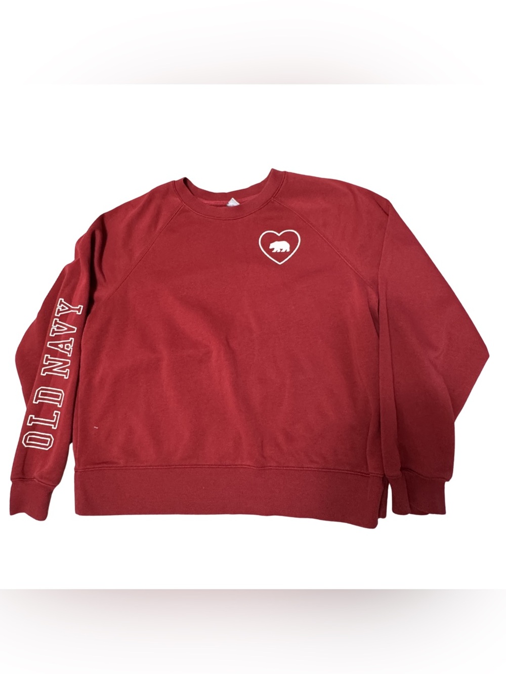 Old Navy Red Crewneck Sweatshirt with Heart Bear Graphic